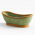 Keramik-Badewanne mit Holzverkleidung, Grün, 170 cm