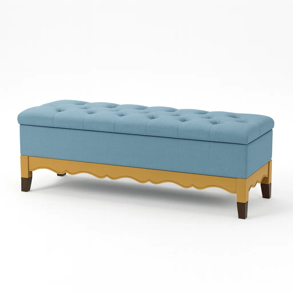 Polsterbank mit Aufbewahrung Blau Holz 120cm