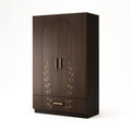 Kleiderschrank Holz Dunkelbraun mit Goldmustern